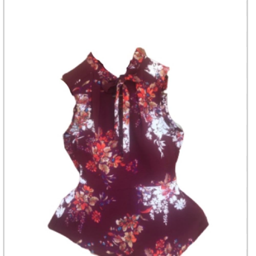 Burgundy Black Floral Fitted Flair neck tie bow